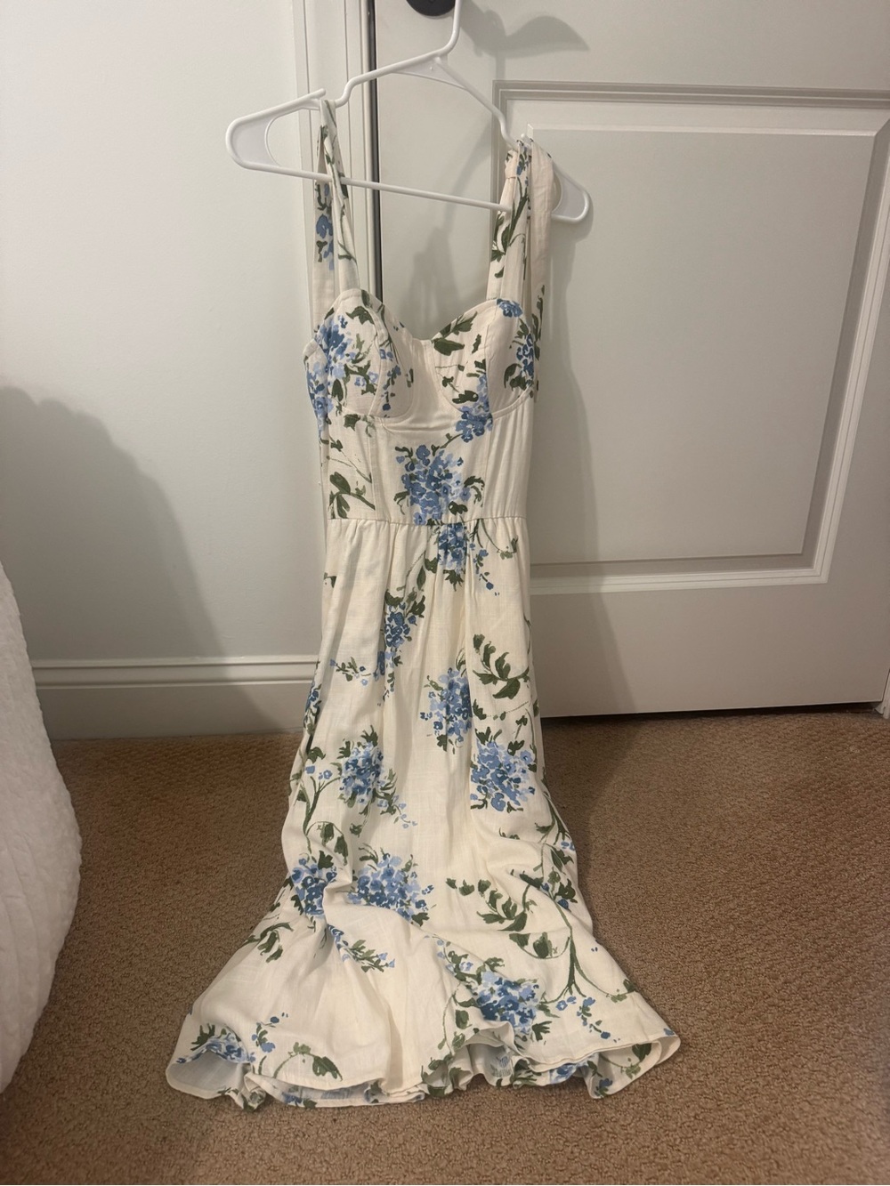 LC Lauren Conrad Cream Midi Dress with Blue Floral Print